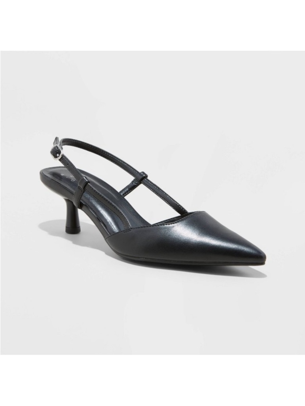 Classic Black Pointed Slingback Kitten Heel